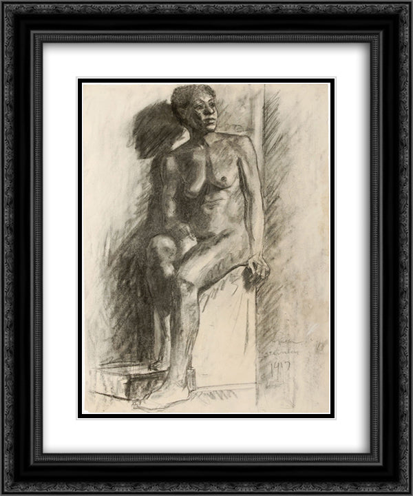 Masseida Assise De Trois - Quarts A Gauche- La Tete Tournee A Droite 20x24 Black Ornate Wood Framed Art Print Poster with Double Matting by Steinlen, Theophile