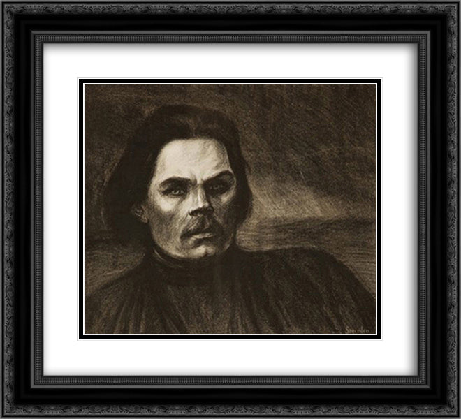 Maxime Gorki a mi-corps de face 22x20 Black Ornate Wood Framed Art Print Poster with Double Matting by Steinlen, Theophile