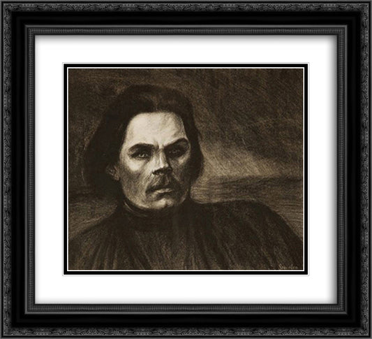 Maxime Gorki a mi-corps de face 22x20 Black Ornate Wood Framed Art Print Poster with Double Matting by Steinlen, Theophile