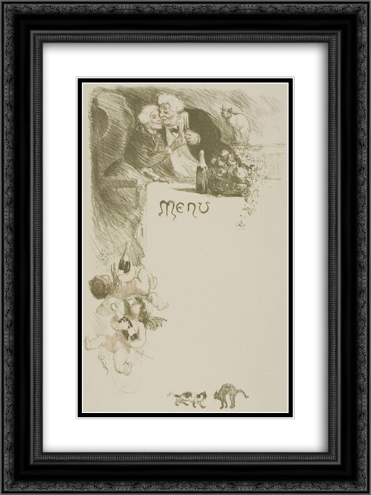 Menu Henriot 18x24 Black Ornate Wood Framed Art Print Poster with Double Matting by Steinlen, Theophile