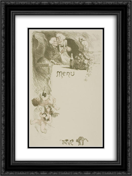 Menu Henriot 18x24 Black Ornate Wood Framed Art Print Poster with Double Matting by Steinlen, Theophile