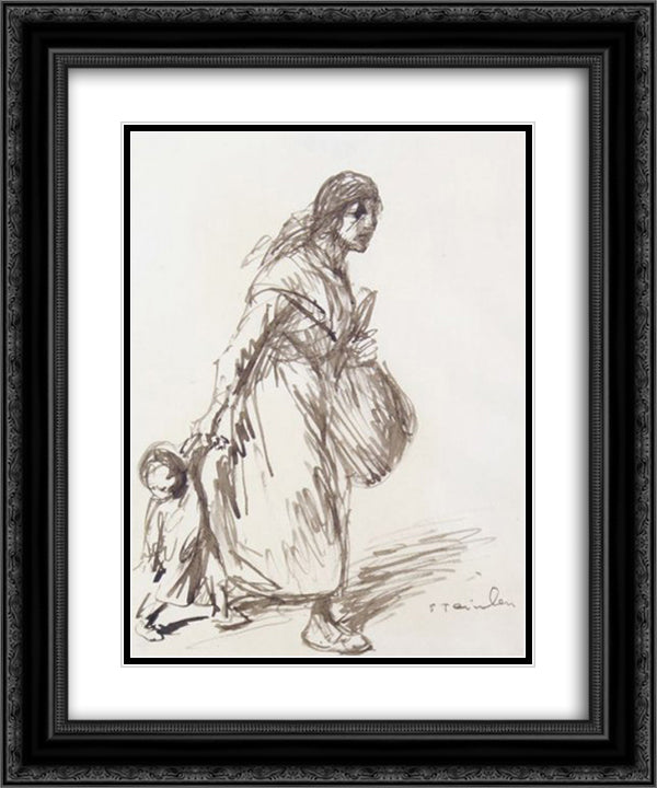 Mere et Enfant 20x24 Black Ornate Wood Framed Art Print Poster with Double Matting by Steinlen, Theophile