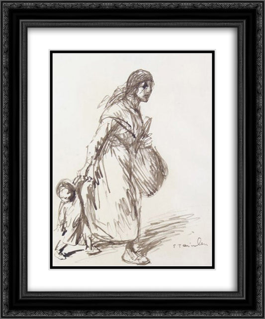 Mere et Enfant 20x24 Black Ornate Wood Framed Art Print Poster with Double Matting by Steinlen, Theophile