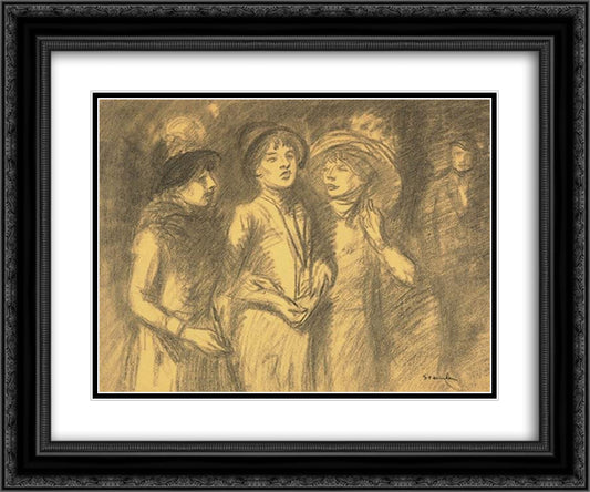 Midinettes 24x20 Black Ornate Wood Framed Art Print Poster with Double Matting by Steinlen, Theophile