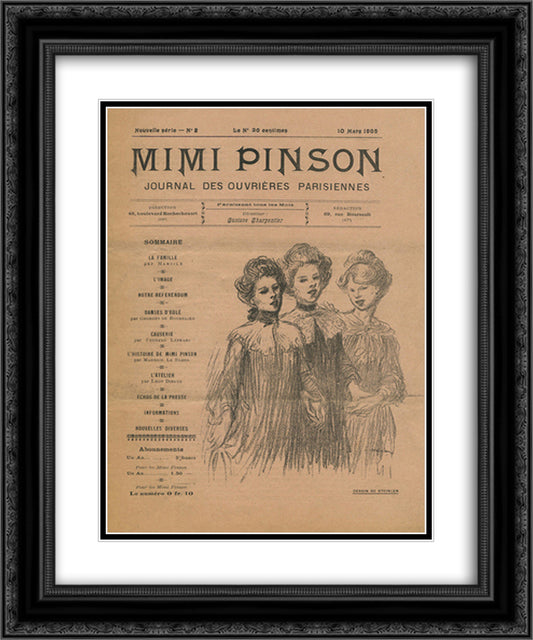 Mimi Pinson 20x24 Black Ornate Wood Framed Art Print Poster with Double Matting by Steinlen, Theophile