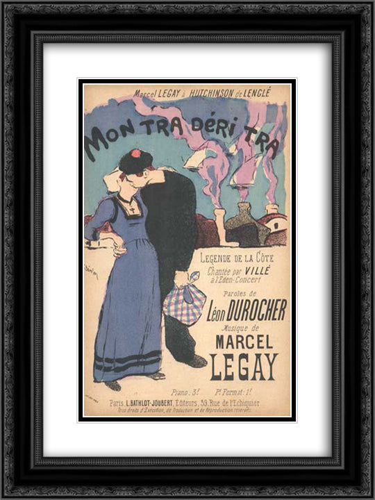 Mon Tra Deri Tra 18x24 Black Ornate Wood Framed Art Print Poster with Double Matting by Steinlen, Theophile
