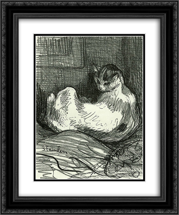 Mother cat 20x24 Black Ornate Wood Framed Art Print Poster with Double Matting by Steinlen, Theophile