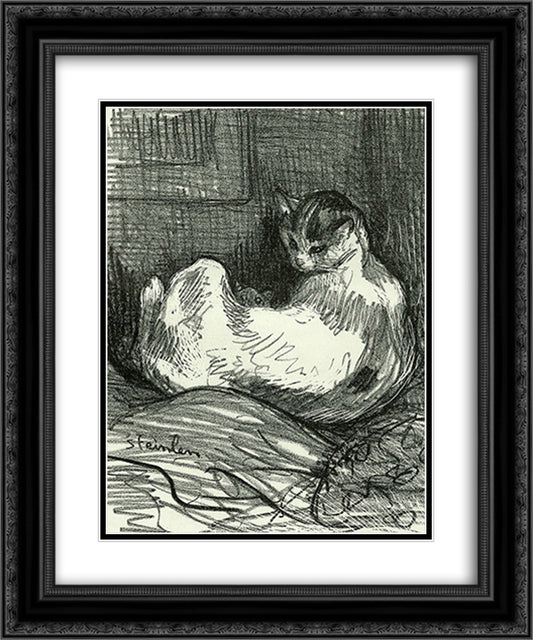 Mother cat 20x24 Black Ornate Wood Framed Art Print Poster with Double Matting by Steinlen, Theophile