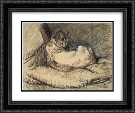 Mother Cat 24x20 Black Ornate Wood Framed Art Print Poster with Double Matting by Steinlen, Theophile