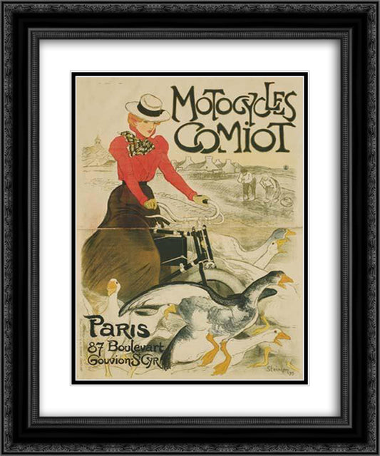Motocycles Comiot 20x24 Black Ornate Wood Framed Art Print Poster with Double Matting by Steinlen, Theophile
