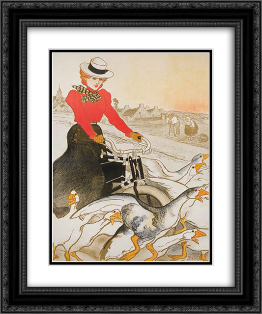 Motocycles Comiot 20x24 Black Ornate Wood Framed Art Print Poster with Double Matting by Steinlen, Theophile
