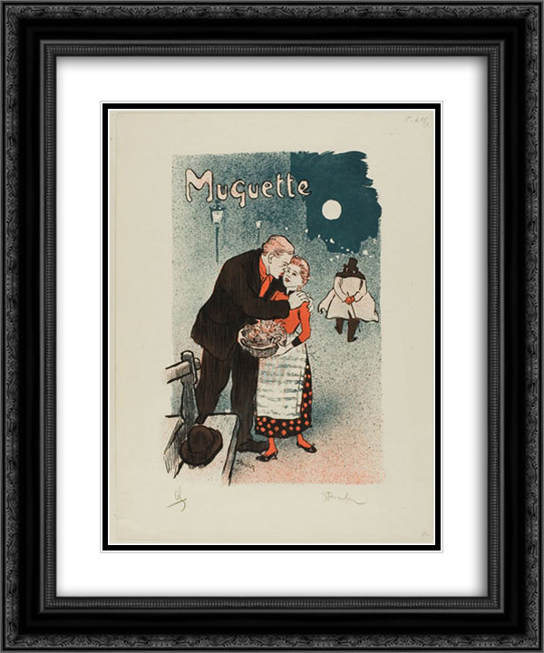 Muguette 20x24 Black Ornate Wood Framed Art Print Poster with Double Matting by Steinlen, Theophile