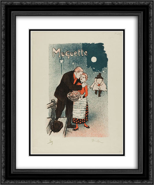 Muguette 20x24 Black Ornate Wood Framed Art Print Poster with Double Matting by Steinlen, Theophile