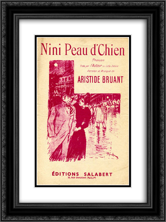 Nini Peau d'Chien 18x24 Black Ornate Wood Framed Art Print Poster with Double Matting by Steinlen, Theophile