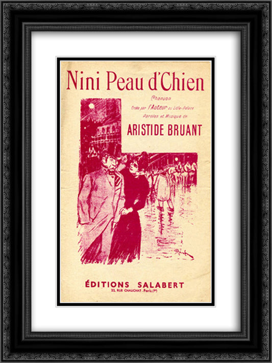 Nini Peau d'Chien 18x24 Black Ornate Wood Framed Art Print Poster with Double Matting by Steinlen, Theophile