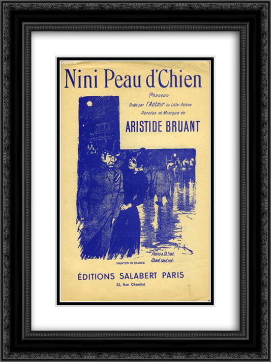 Nini Peau de Chien 18x24 Black Ornate Wood Framed Art Print Poster with Double Matting by Steinlen, Theophile