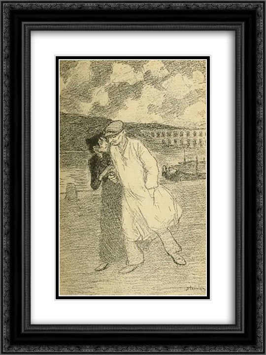 Nocturne Rouge 18x24 Black Ornate Wood Framed Art Print Poster with Double Matting by Steinlen, Theophile