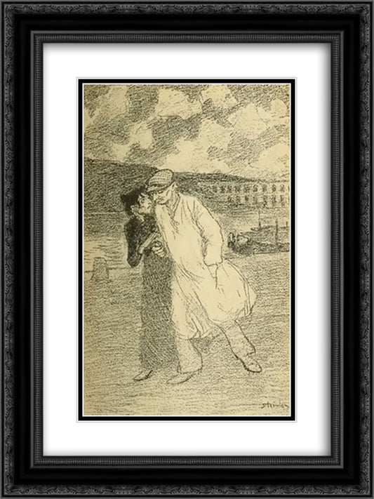 Nocturne Rouge 18x24 Black Ornate Wood Framed Art Print Poster with Double Matting by Steinlen, Theophile