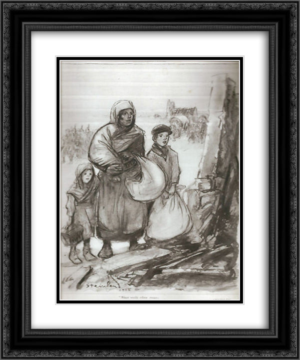 Nous Voila Chez Nous 20x24 Black Ornate Wood Framed Art Print Poster with Double Matting by Steinlen, Theophile