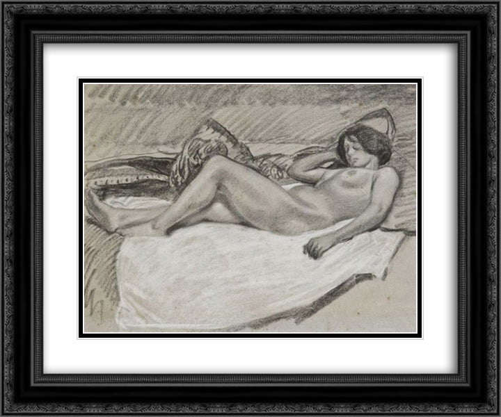 Nu Allonge 24x20 Black Ornate Wood Framed Art Print Poster with Double Matting by Steinlen, Theophile