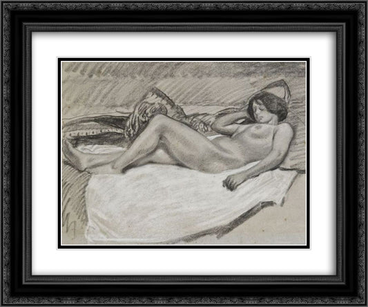 Nu Allonge 24x20 Black Ornate Wood Framed Art Print Poster with Double Matting by Steinlen, Theophile