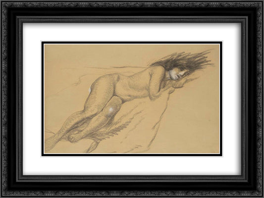 Nu Aux Cheveux Epars 24x18 Black Ornate Wood Framed Art Print Poster with Double Matting by Steinlen, Theophile