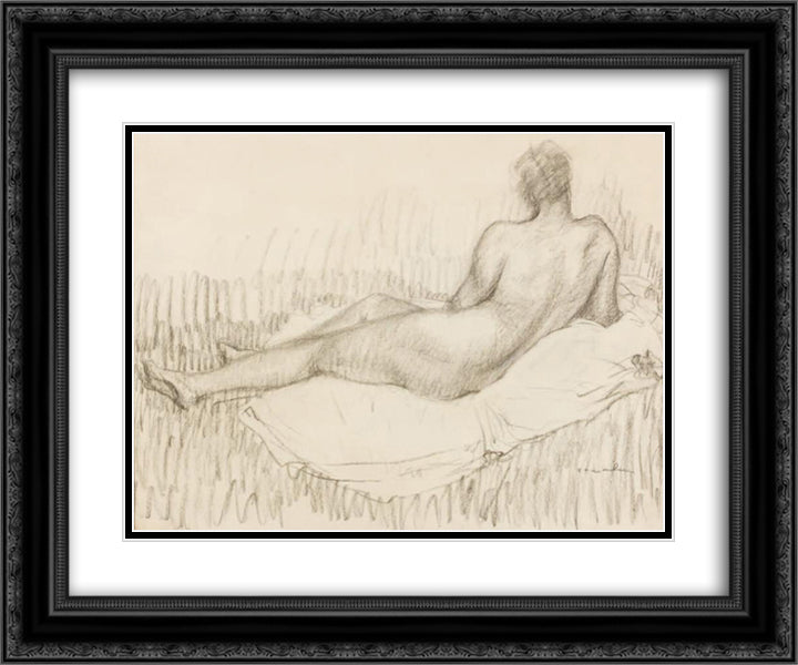 Nu de Dos Allonge 24x20 Black Ornate Wood Framed Art Print Poster with Double Matting by Steinlen, Theophile
