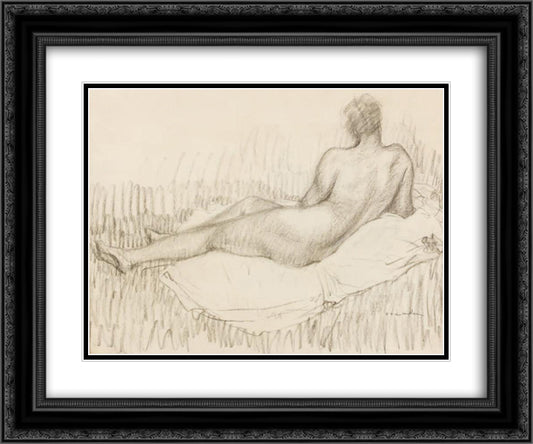 Nu de Dos Allonge 24x20 Black Ornate Wood Framed Art Print Poster with Double Matting by Steinlen, Theophile