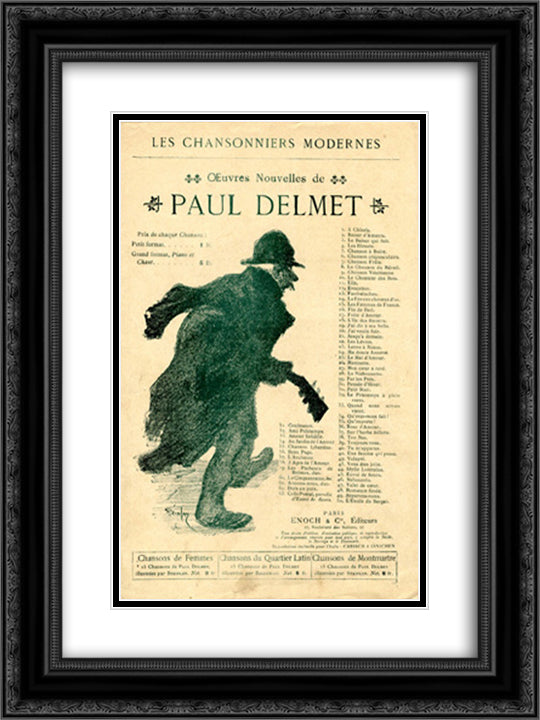 Oeuvres Nouvelles de Paul Delmet 18x24 Black Ornate Wood Framed Art Print Poster with Double Matting by Steinlen, Theophile