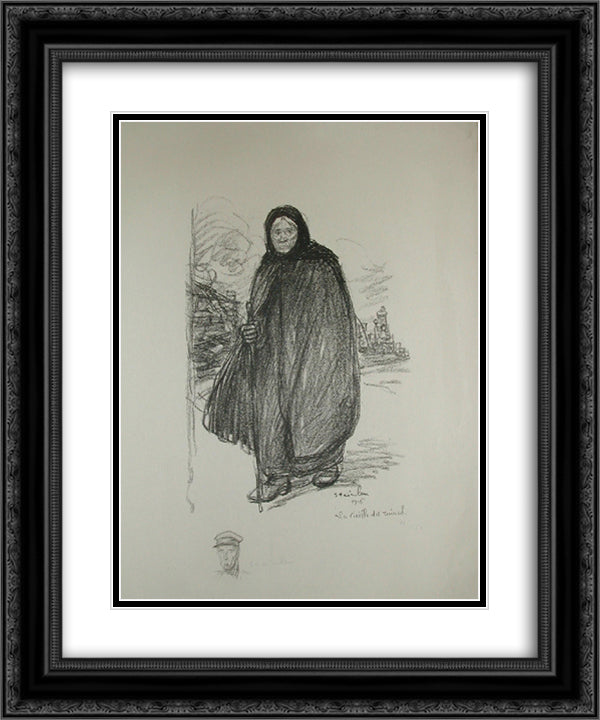 Old woman 20x24 Black Ornate Wood Framed Art Print Poster with Double Matting by Steinlen, Theophile