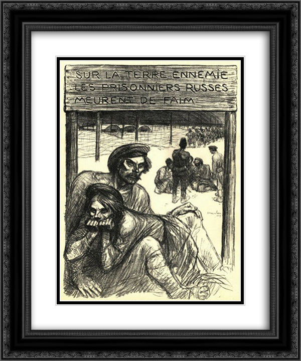 On the enemy land - Russian prisoners starves from hunger 20x24 Black Ornate Wood Framed Art Print Poster with Double Matting by Steinlen, Theophile