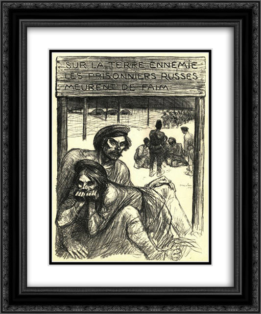 On the enemy land - Russian prisoners starves from hunger 20x24 Black Ornate Wood Framed Art Print Poster with Double Matting by Steinlen, Theophile