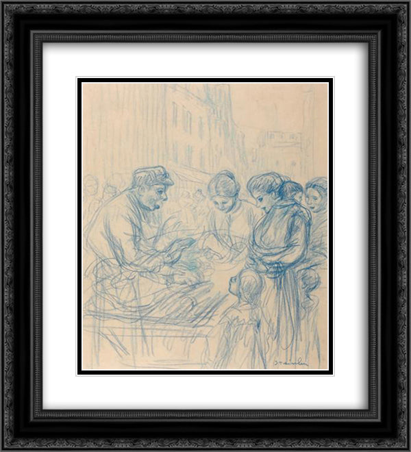 Organ player 20x22 Black Ornate Wood Framed Art Print Poster with Double Matting by Steinlen, Theophile
