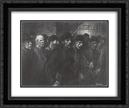 Ouvriers Sortant de L'Usine 24x20 Black Ornate Wood Framed Art Print Poster with Double Matting by Steinlen, Theophile