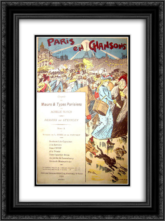Paris En Chansons 18x24 Black Ornate Wood Framed Art Print Poster with Double Matting by Steinlen, Theophile
