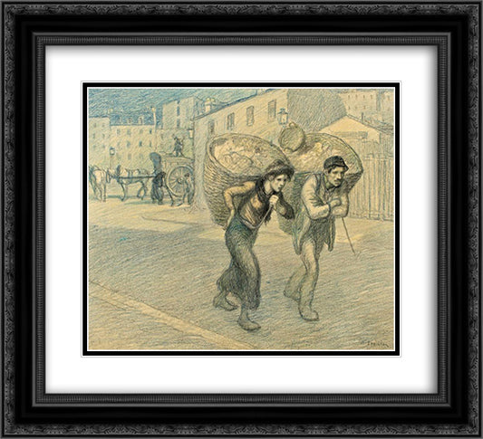 Paris Street Scene 22x20 Black Ornate Wood Framed Art Print Poster with Double Matting by Steinlen, Theophile