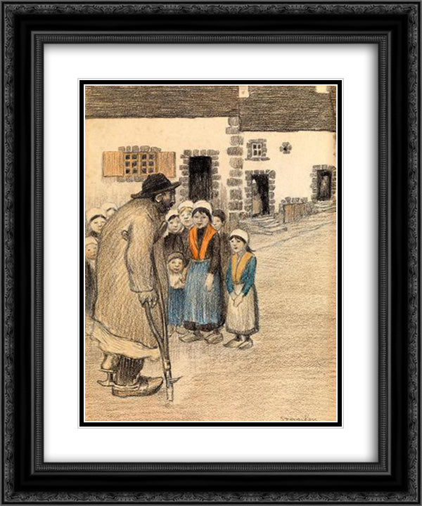 Pauvre Aveugle 20x24 Black Ornate Wood Framed Art Print Poster with Double Matting by Steinlen, Theophile