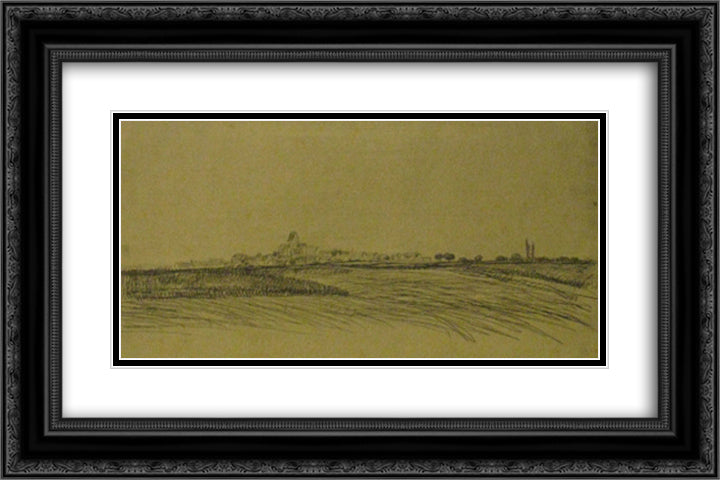 Paysage 24x16 Black Ornate Wood Framed Art Print Poster with Double Matting by Steinlen, Theophile