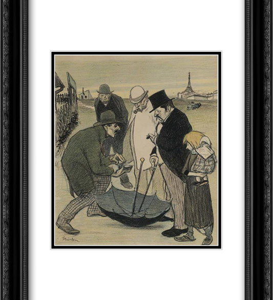 Paysage de Barriere 20x22 Black Ornate Wood Framed Art Print Poster with Double Matting by Steinlen, Theophile