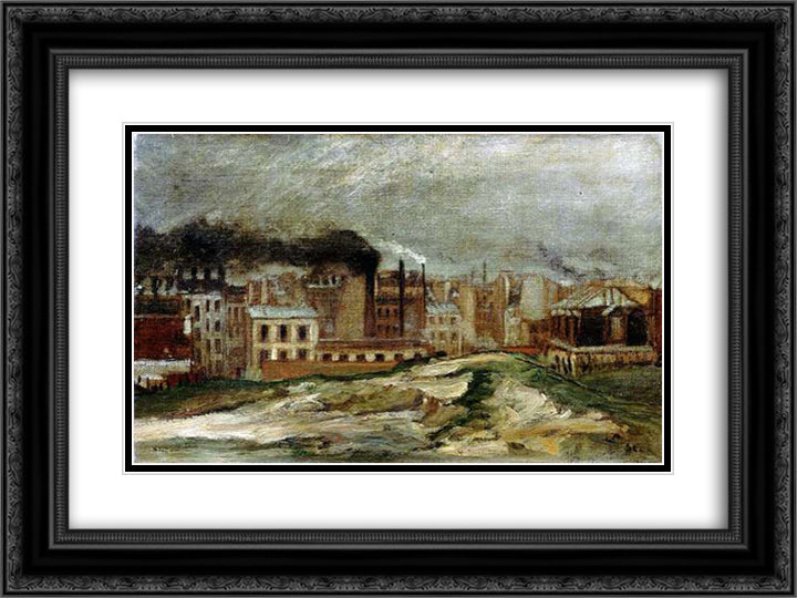 Paysage d'Usines 24x18 Black Ornate Wood Framed Art Print Poster with Double Matting by Steinlen, Theophile