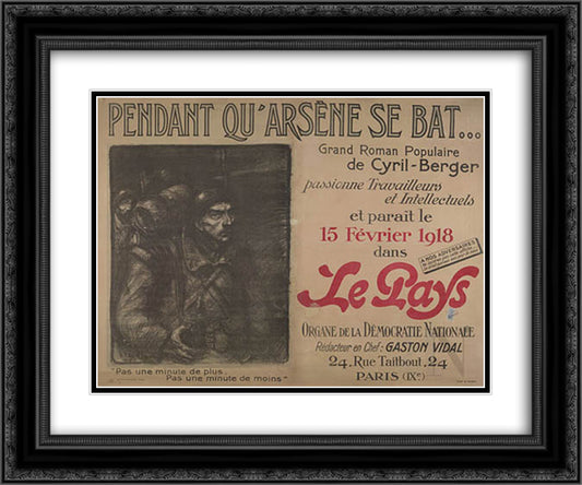Pendant Qu-Arsene se bat 24x20 Black Ornate Wood Framed Art Print Poster with Double Matting by Steinlen, Theophile