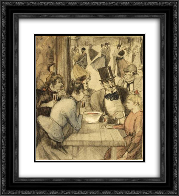 People at the Cafe 20x22 Black Ornate Wood Framed Art Print Poster with Double Matting by Steinlen, Theophile