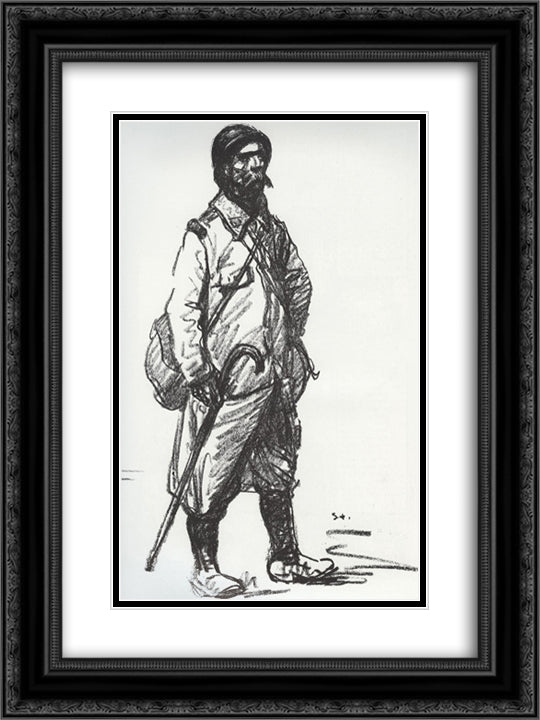 Permissionaire tenant une canne 18x24 Black Ornate Wood Framed Art Print Poster with Double Matting by Steinlen, Theophile