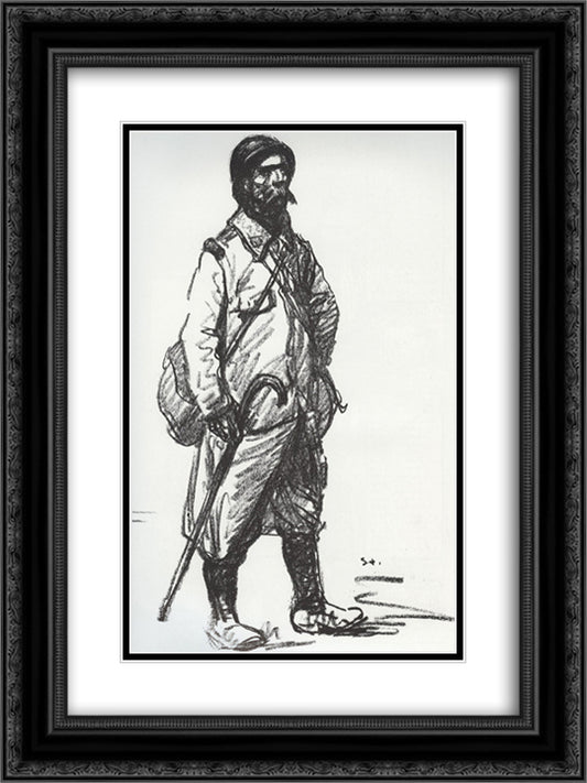 Permissionaire tenant une canne 18x24 Black Ornate Wood Framed Art Print Poster with Double Matting by Steinlen, Theophile