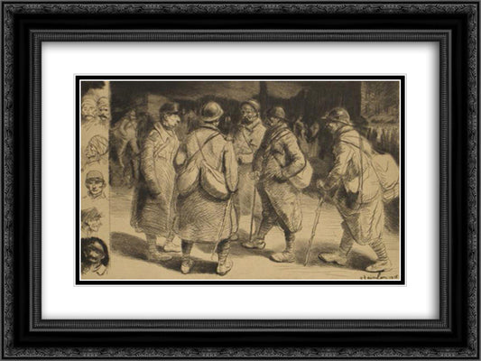 Permissionaires No-2 24x18 Black Ornate Wood Framed Art Print Poster with Double Matting by Steinlen, Theophile