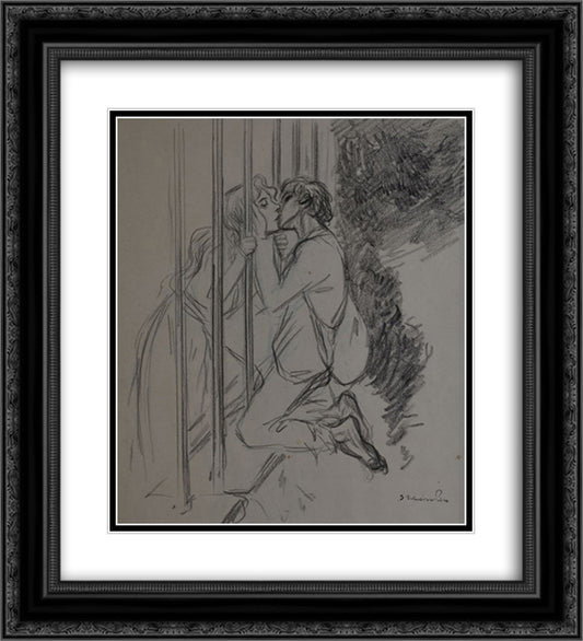 Pierril 20x22 Black Ornate Wood Framed Art Print Poster with Double Matting by Steinlen, Theophile