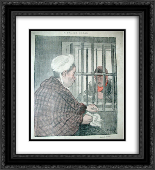 Pieta de Mazas 20x22 Black Ornate Wood Framed Art Print Poster with Double Matting by Steinlen, Theophile