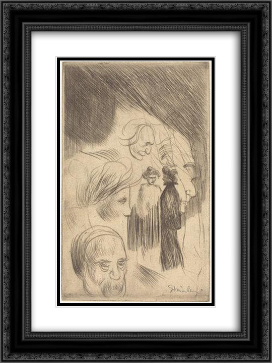 Planche de Croquis No 8 18x24 Black Ornate Wood Framed Art Print Poster with Double Matting by Steinlen, Theophile