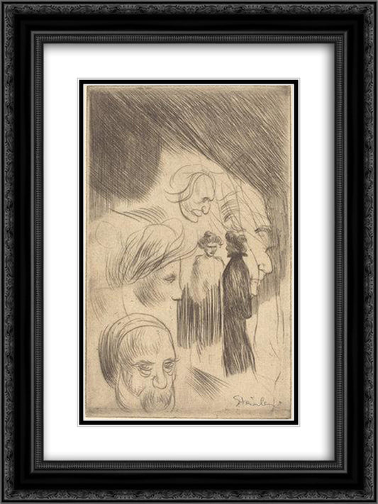 Planche de Croquis No 8 18x24 Black Ornate Wood Framed Art Print Poster with Double Matting by Steinlen, Theophile