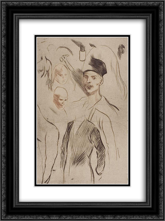 Planche de Croquis No 2 18x24 Black Ornate Wood Framed Art Print Poster with Double Matting by Steinlen, Theophile